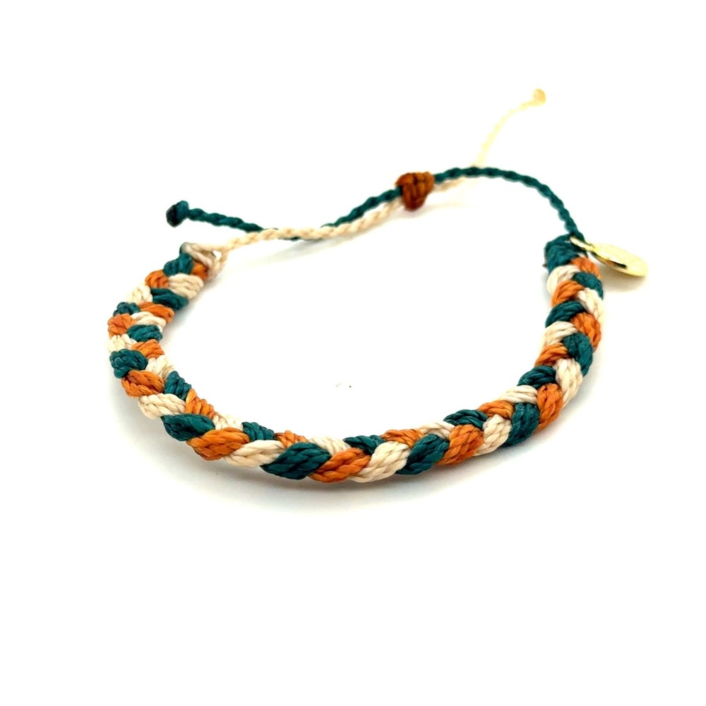Pura Vida Braided Cord Bracelet Teal Orange Cream Adjustable Boho Surfer Jewelry